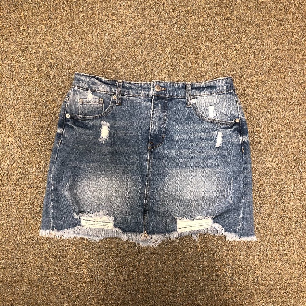 Lightly Distressed Mid-Wash Denim Skirt